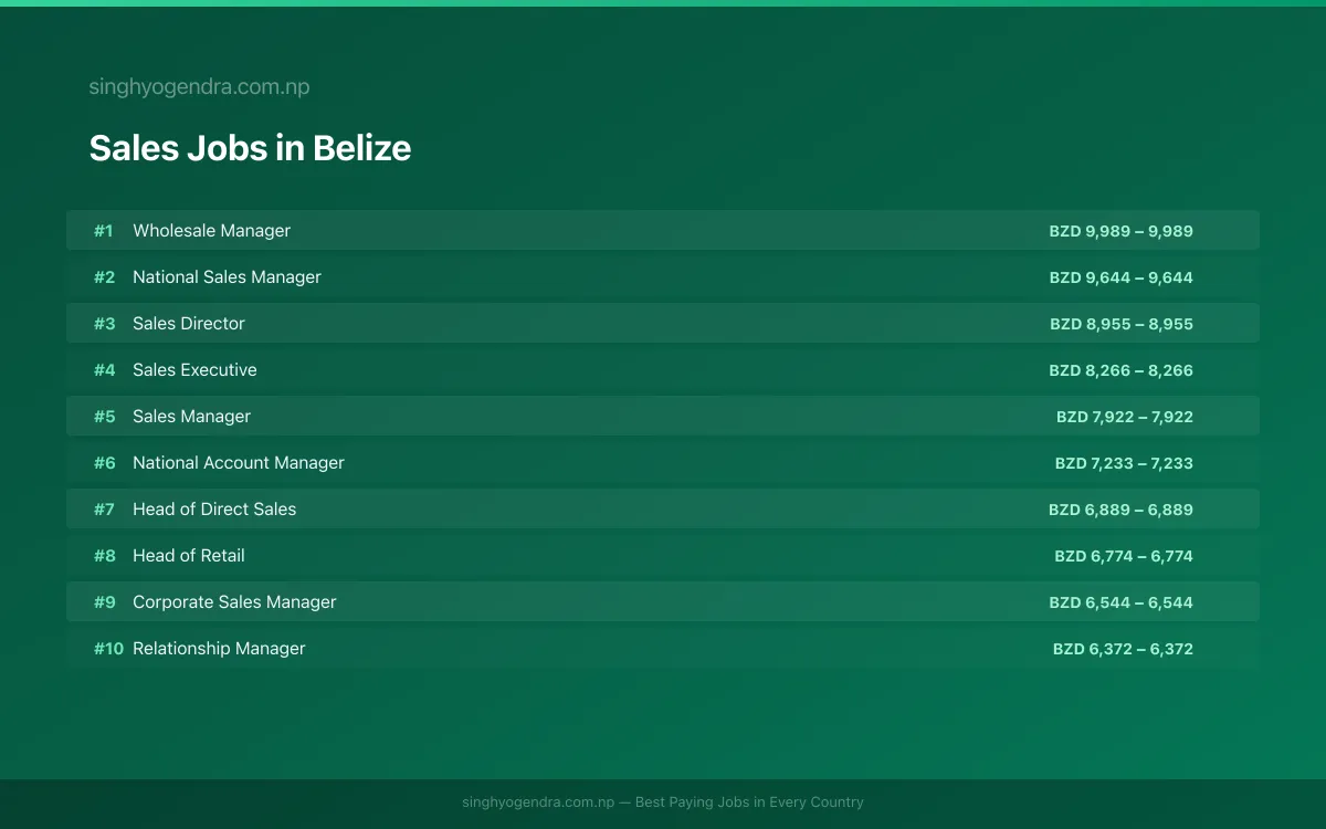 Highest Paying Jobs in Sales in Belize 2026 Highest Paying Jobs in Sales in Belize 2026 | SalaryPedia by Singh Yogendra